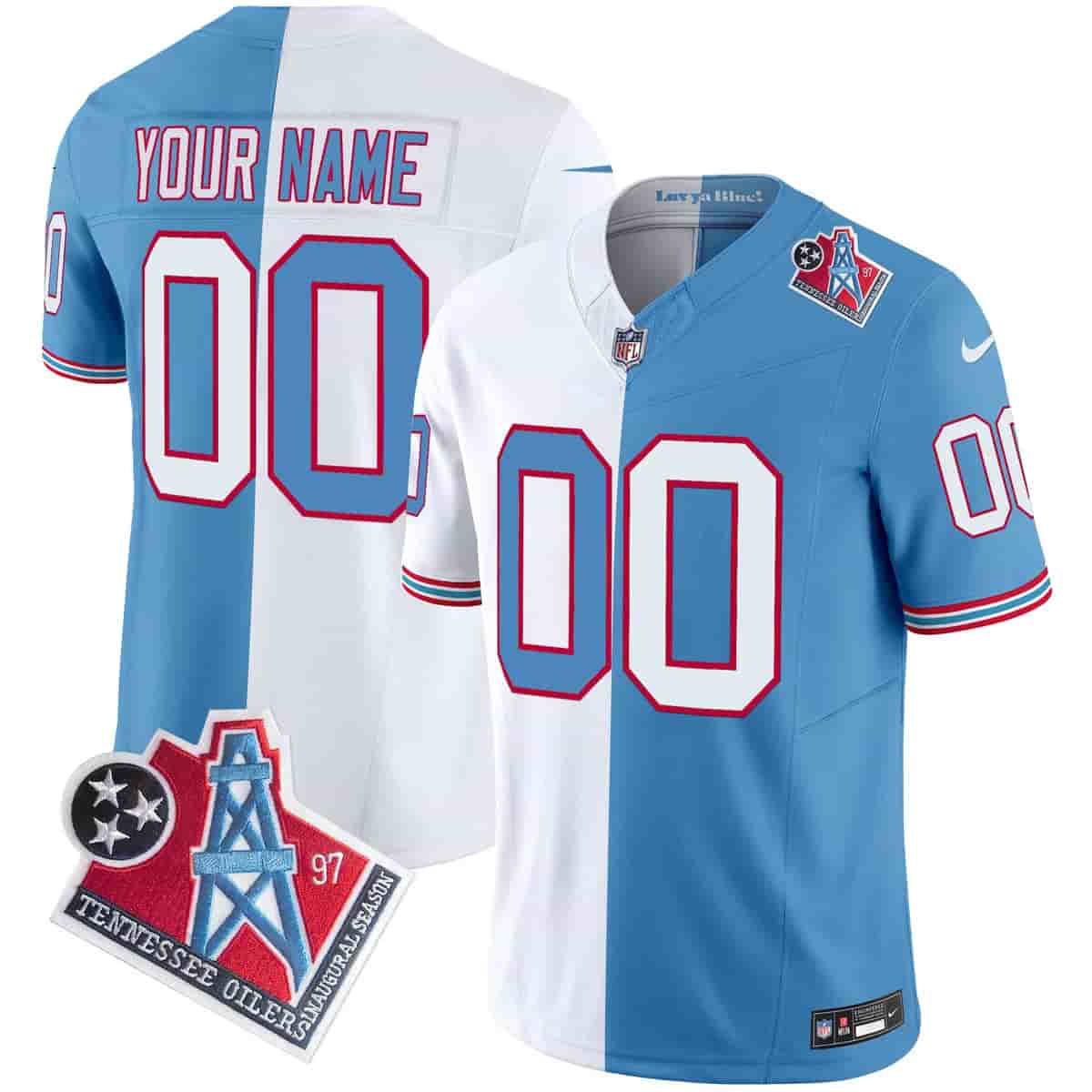 Personalized Tennessee Titans 1997 Throwback Limited Jersey All Stitched Split