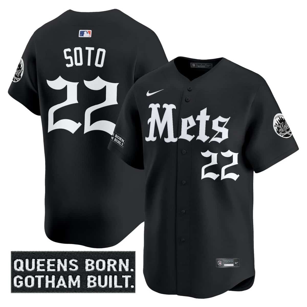 Personalized Men’s New York Mets ‘Gotham Gothic Edition’ Premier Limited Jersey All Stitched Juan Soto