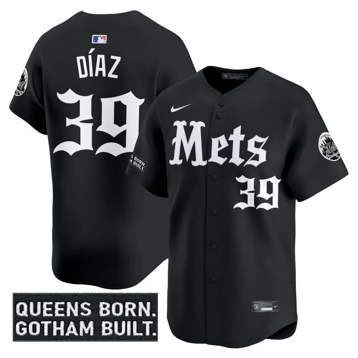 Personalized Men’s New York Mets ‘Gotham Gothic Edition’ Premier Limited Jersey All Stitched Edwin Diaz
