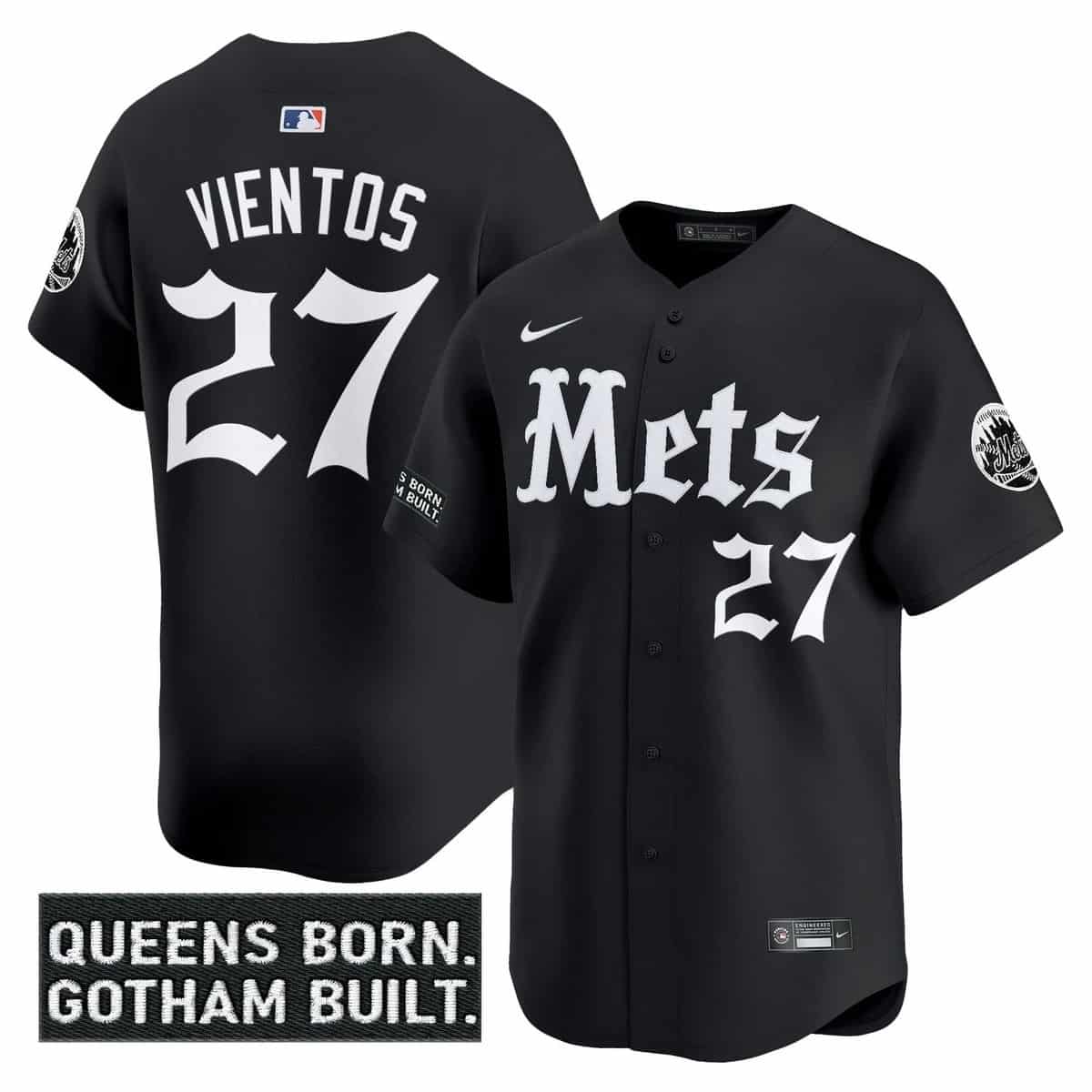 Personalized Men’s New York Mets ‘Gotham Gothic Edition’ Premier Limited Jersey All Stitched Mark Vientos