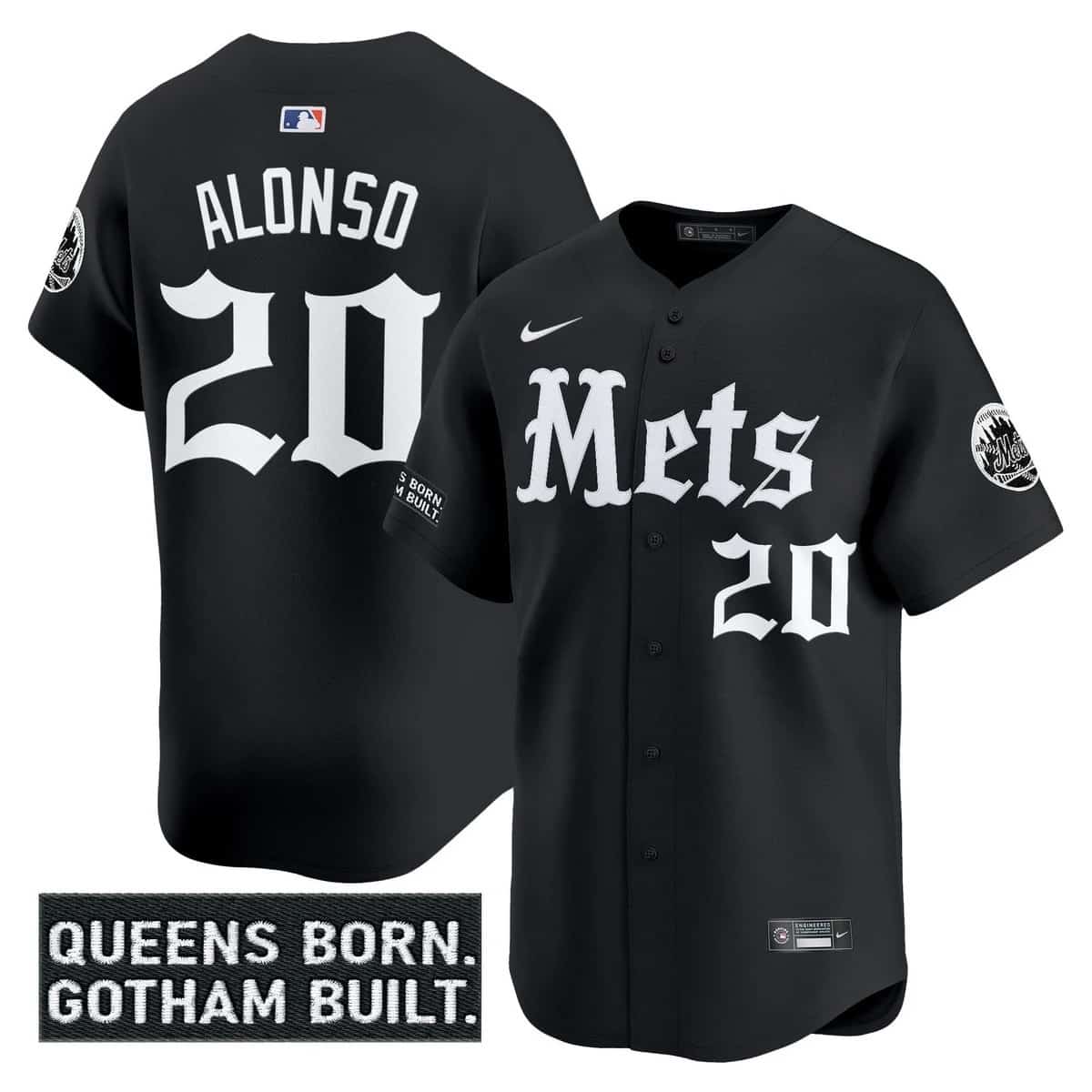 Personalized Men’s New York Mets ‘Gotham Gothic Edition’ Premier Limited Jersey All Stitched Pete Alonso