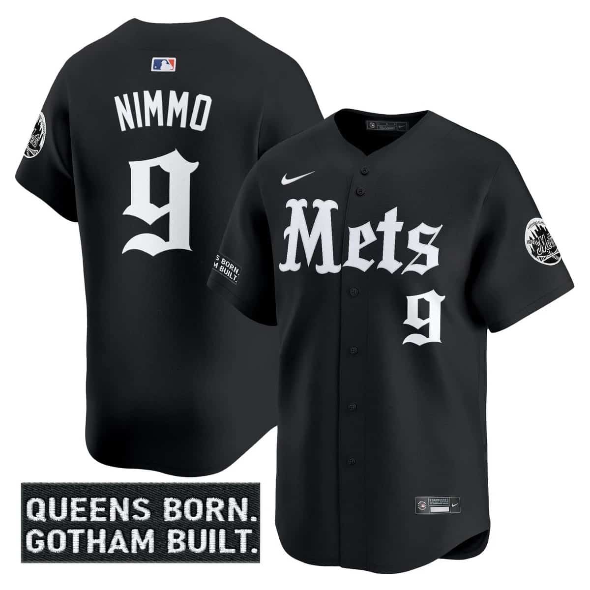 Personalized Men’s New York Mets ‘Gotham Gothic Edition’ Premier Limited Jersey All Stitched Brandon Nimmo