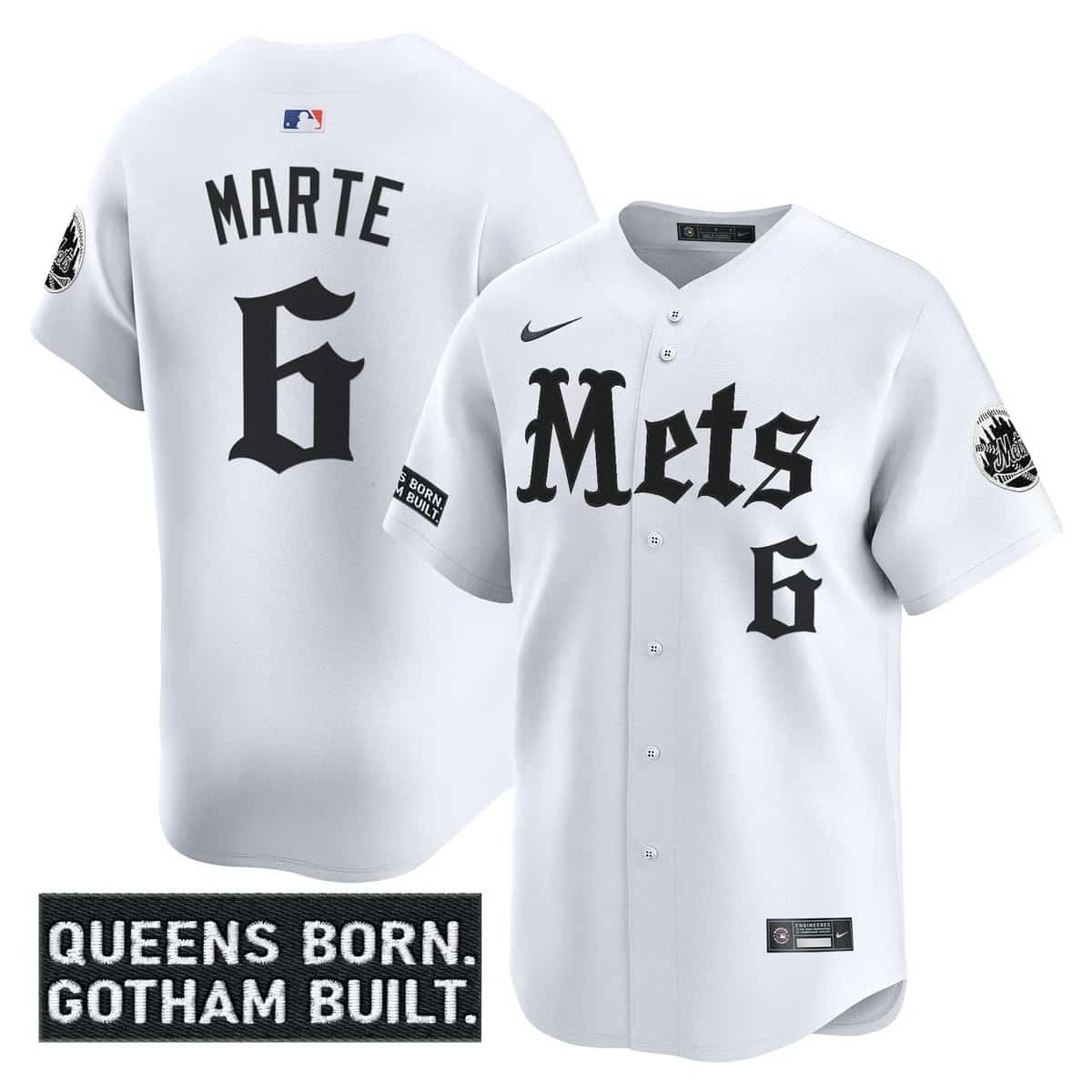 Personalized Men’s New York Mets ‘Gotham Gothic Edition’ Premier Limited Jersey All Stitched Starling Marte6