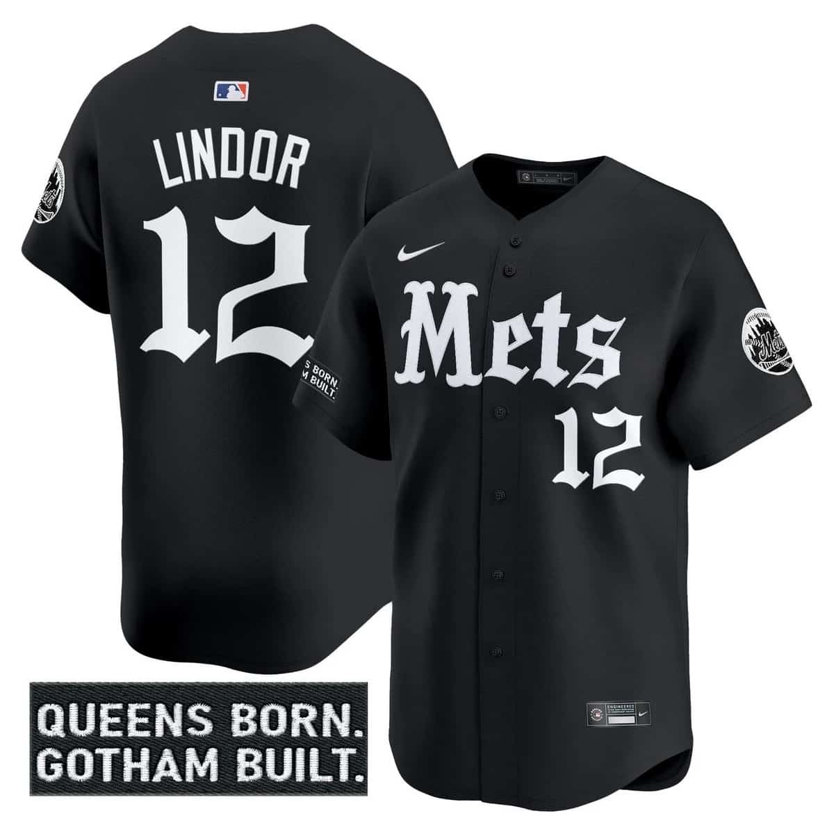 Personalized Men’s New York Mets ‘Gotham Gothic Edition’ Premier Limited Jersey All Stitched Francisco Lindor