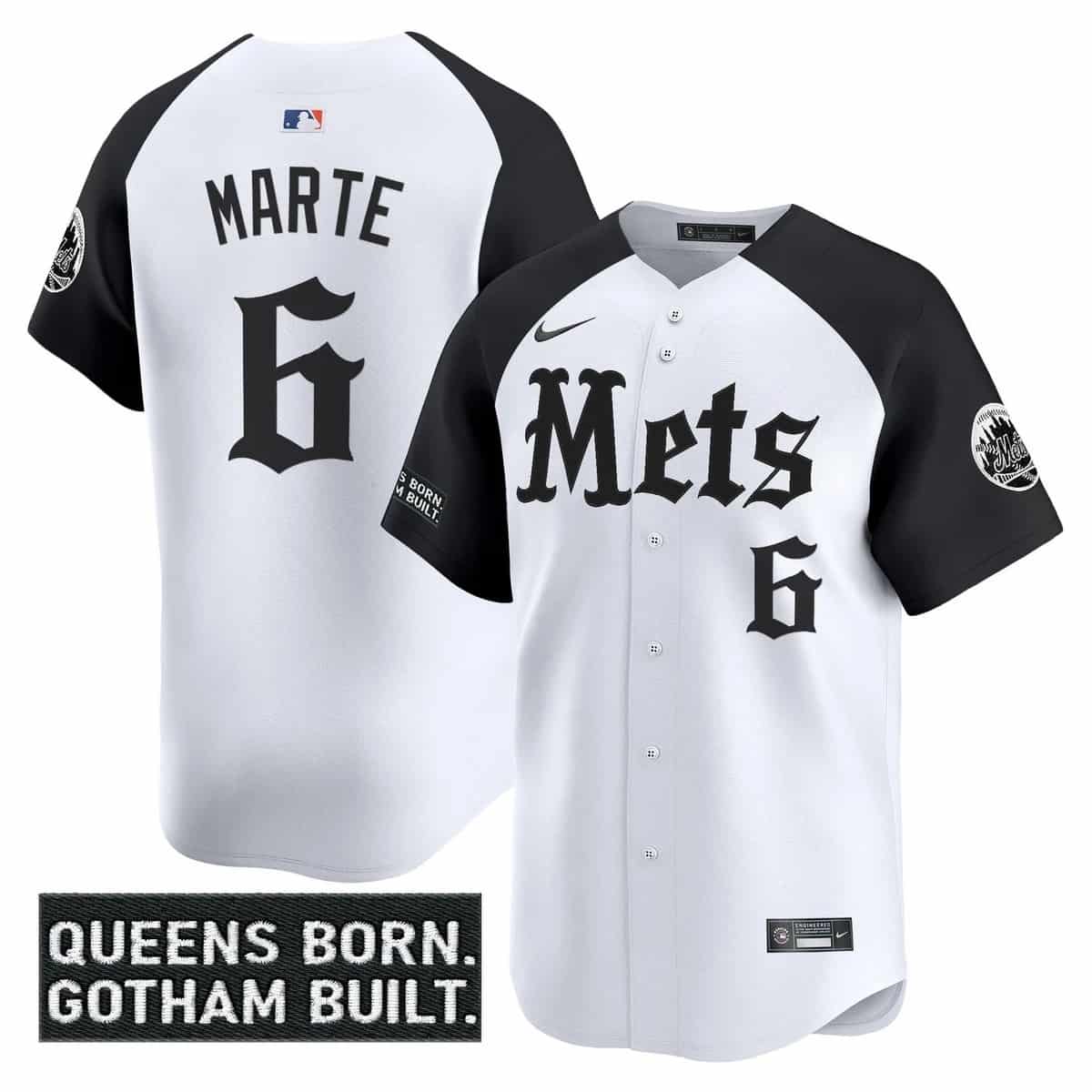 Personalized Men’s New York Mets ‘Gotham Gothic Edition’ Premier Limited Jersey All Stitched Starling Marte #6