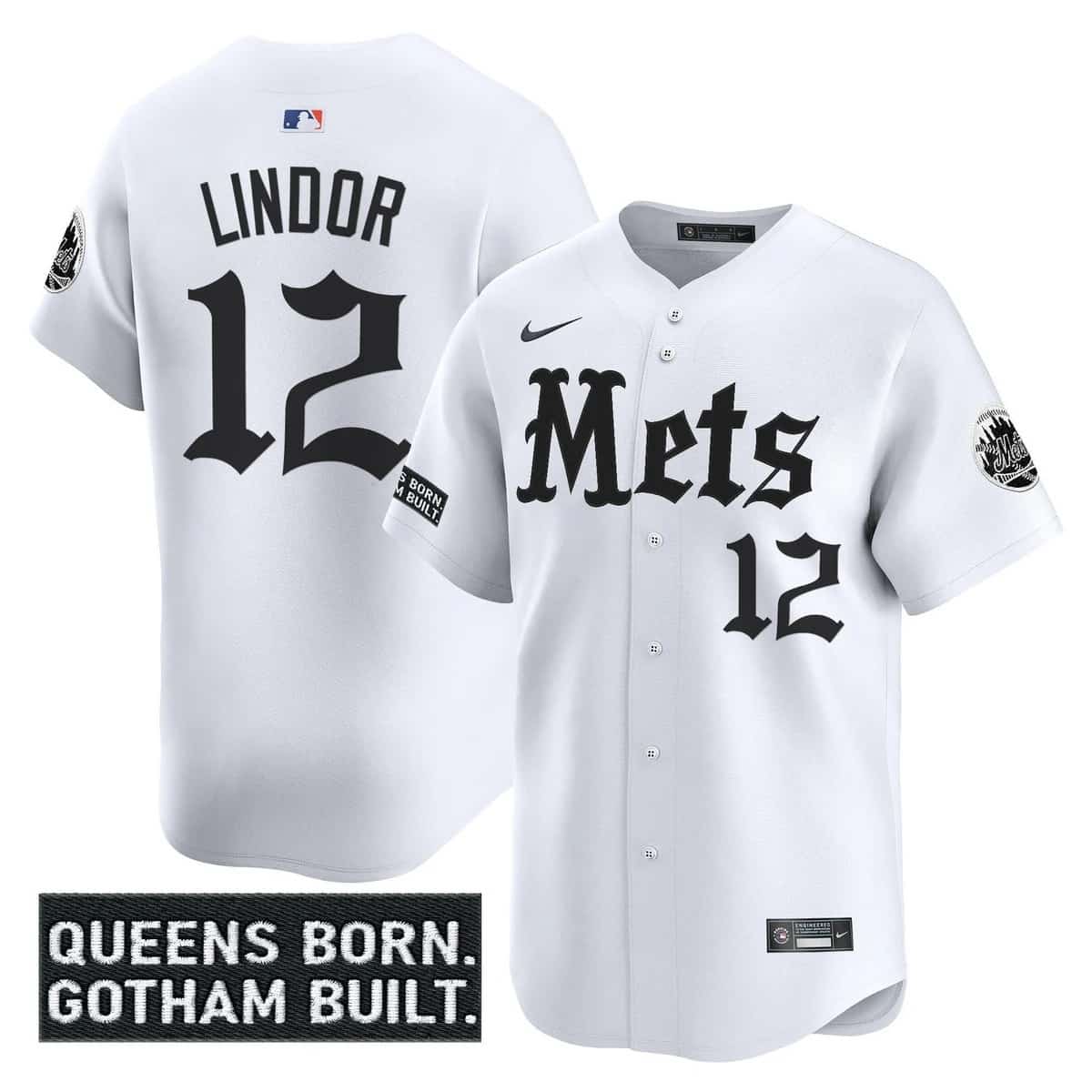 Personalized Men’s New York Mets ‘Gotham Gothic Edition’ Premier Limited Jersey All Stitched Francisco Lindor #12