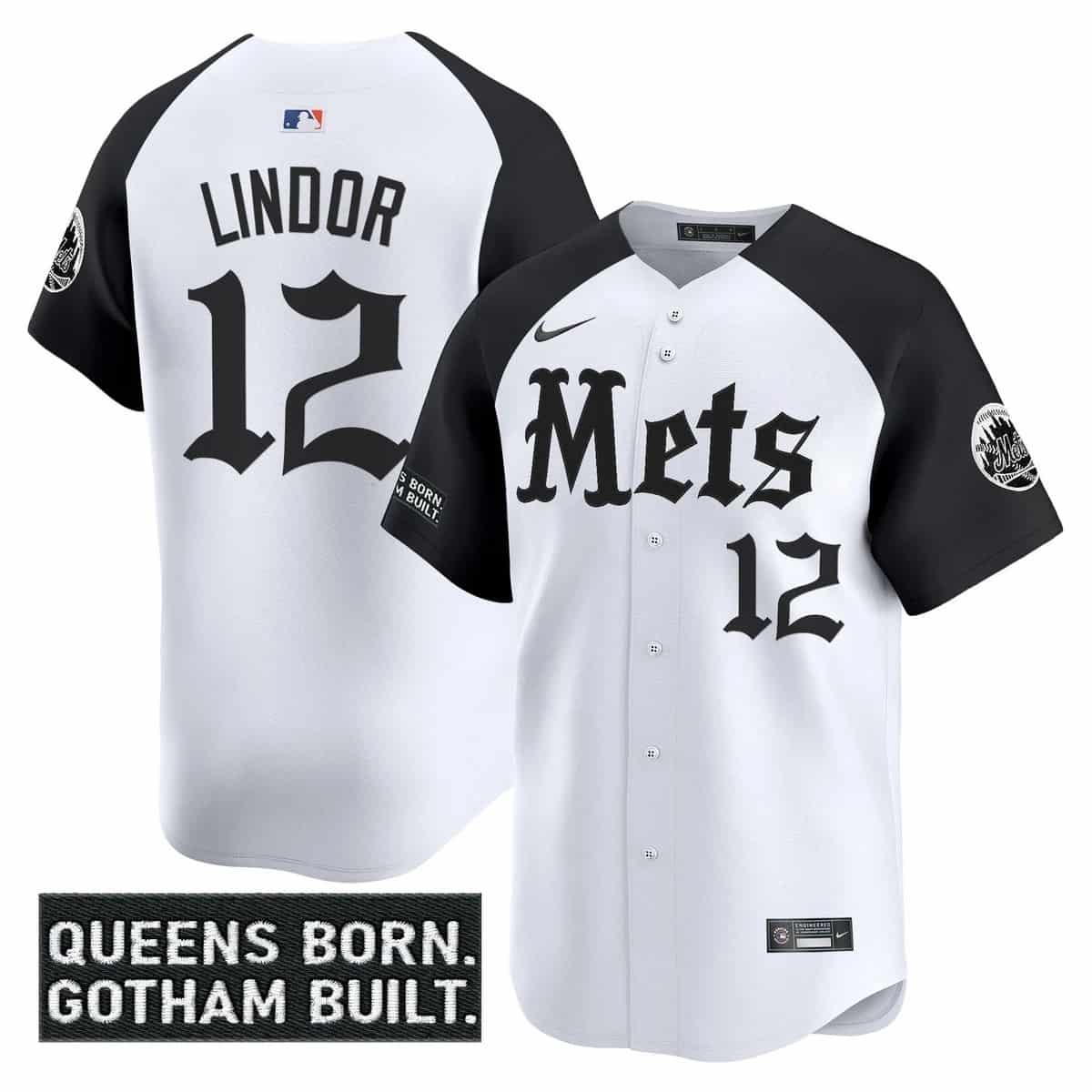 Personalized Men’s New York Mets ‘Gotham Gothic Edition’ Premier Limited Jersey All Stitched Francisco Lindor #12