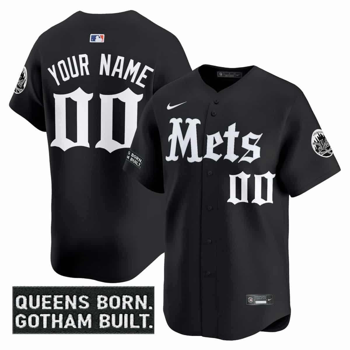 Personalized Custom Men’s New York Mets ‘Gotham Gothic Edition’ Premier Limited Jersey All Stitched Black