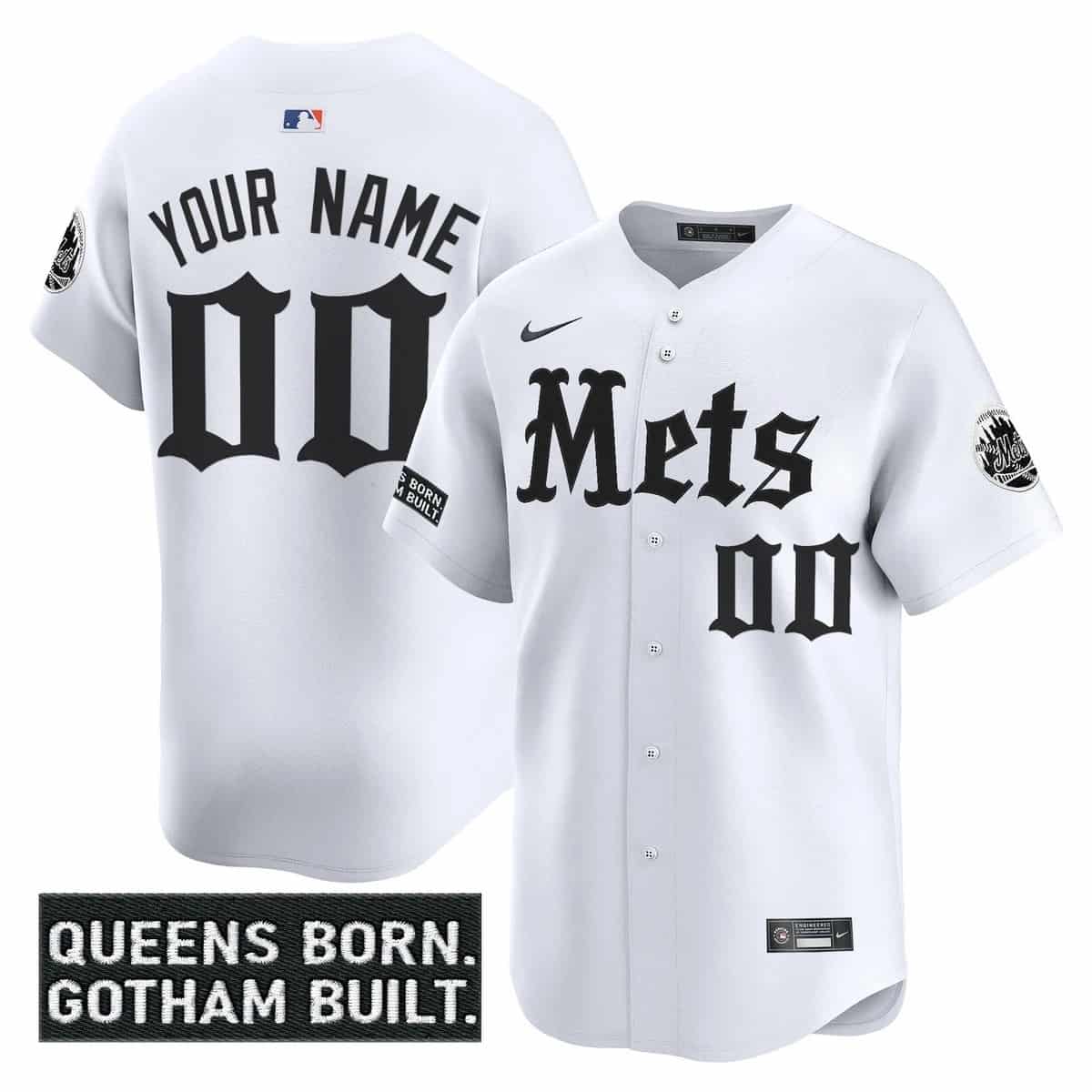 Personalized Custom Men’s New York Mets ‘Gotham Gothic Edition’ Premier Limited Jersey All Stitched White