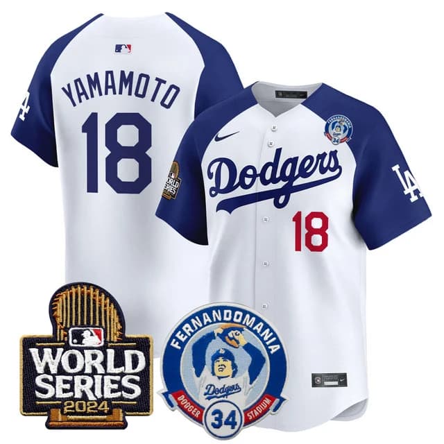 Personalized Men’s Dodgers Fernando Valenzuela & 2024 World Series Patch Premier Limited Jersey V3 All Stitched Yamamoto