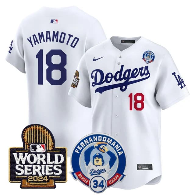 Personalized Men’s Dodgers Fernando Valenzuela & 2024 World Series Patch Premier Limited Jersey V3 All Stitched Yamamoto #18