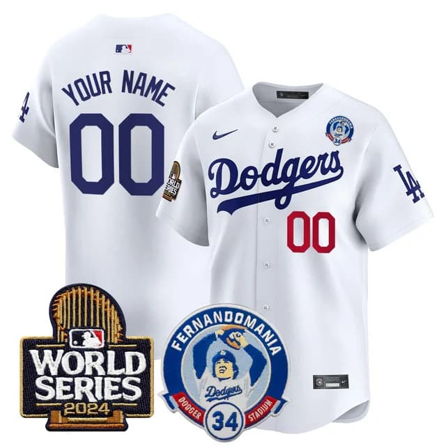 Personalized Custom Men’s Dodgers Fernando Valenzuela & 2024 World Series Patch Premier Limited Jersey V3 All Stitched White