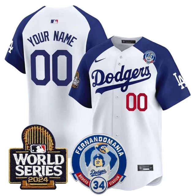 Personalized Custom Men’s Dodgers Fernando Valenzuela & 2024 World Series Patch Premier Limited Jersey V3 All Stitched Alternate White