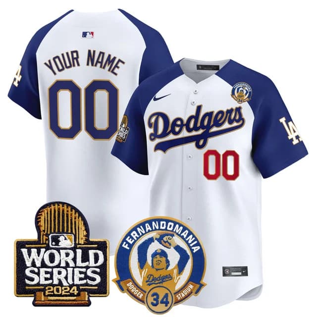 Personalized Custom Men’s Dodgers Fernando Valenzuela & 2024 World Series Patch Premier Limited Jersey V3 All Stitched White Alternate