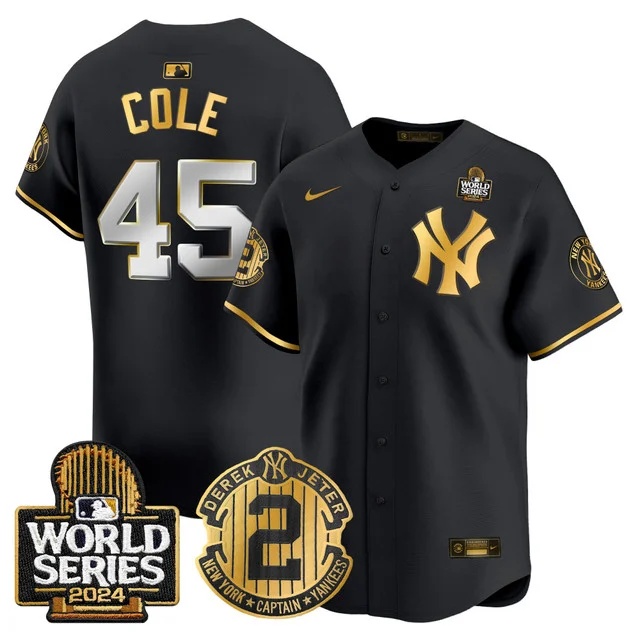 Personalized Men’s Yankees Derek Jeter Patch 2024 World Series Premier Limited Jersey All Stitched Gerrit Cole