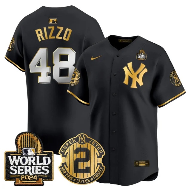 Personalized Men’s Yankees Derek Jeter Patch 2024 World Series Premier Limited Jersey All Stitched Anthony Rizzo