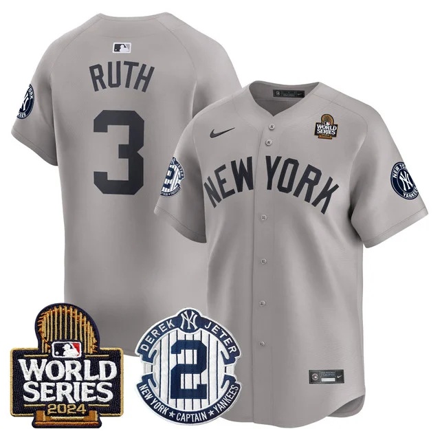 Personalized Men’s Yankees Derek Jeter Patch 2024 World Series Premier Limited Jersey All Stitched Babe Ruth #3