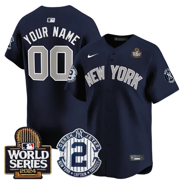 Personalized Custom Men’s Yankees Derek Jeter Patch 2024 World Series Premier Limited Jersey All Stitched Alternate