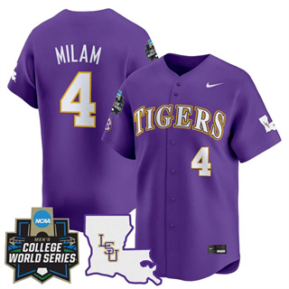 Personalized Men’s LSU Tigers #4 Steven Milam 2025 World Series Premier Limited Jersey All Stitched