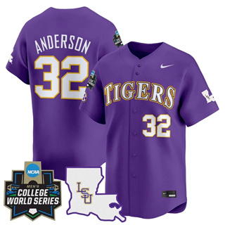 Personalized Men’s LSU Tigers #32 Kade Anderson 2025 World Series Premier Limited Jersey All Stitched