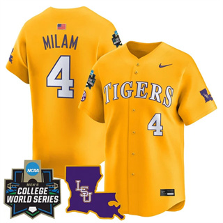 Personalized Men’s LSU Tigers #4 Steven Milam 2025 World Series Premier Limited Jersey All Stitched