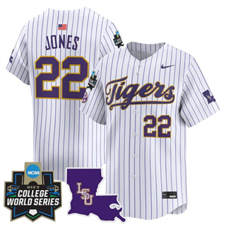Personalized Men’s LSU Tigers #22 Jared Jones 2025 World Series Premier Limited Jersey All Stitched