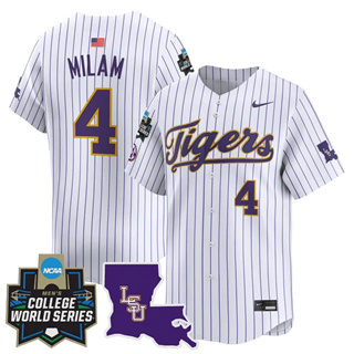 Personalized Men’s LSU Tigers #4 Steven Milam 2025 World Series Premier Limited Jersey All Stitched