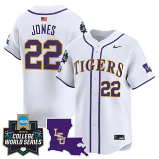 Personalized Men’s LSU Tigers #22 Jared Jones 2025 World Series Premier Limited Jersey All Stitched