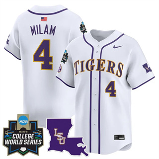 Personalized Men’s LSU Tigers #4 Steven Milam 2025 World Series Premier Limited Jersey All Stitched