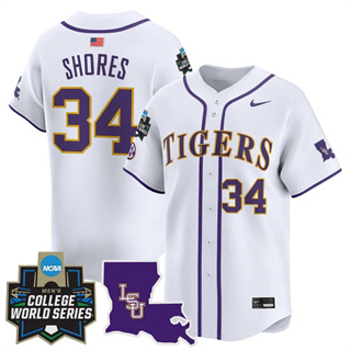 Personalized Men’s LSU Tigers #34 Chase Shores 2025 World Series Premier Limited Jersey All Stitched