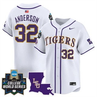 Personalized Men’s LSU Tigers #32 Kade Anderson 2025 World Series Premier Limited Jersey All Stitched