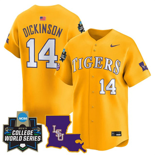 Personalized Men’s LSU Tigers #14 Daniel Dickinson 2025 World Series Premier Limited Jersey All Stitched
