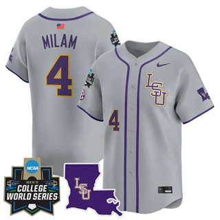 Personalized Men’s LSU Tigers #4 Steven Milam 2025 World Series Premier Limited Jersey All Stitched
