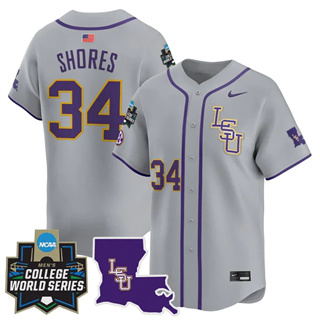 Personalized Men’s LSU Tigers #34 Chase Shores 2025 World Series Premier Limited Jersey All Stitched