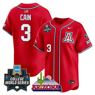 Personalized Men’s Arizona Wildcats #3 Andrew Cain 2025 World Series Premier Limited Jersey All Stitched
