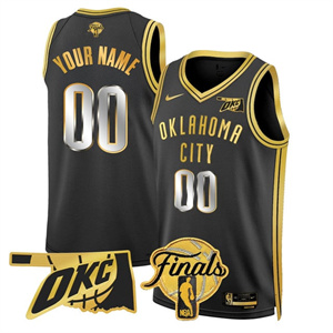 Personalized Custom Men’s Oklahoma City Thunder Jersey Final Patch All Stitched Black Gold