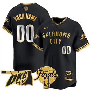 Personalized Custom Men’s Oklahoma City Thunder Baseball Jersey Final Patch All Stitched Black Gold
