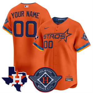 Personalized Custom Men’s Houston Astros 2025 City Connect Texas Patch Premier Limited Jersey All Stitched Orange