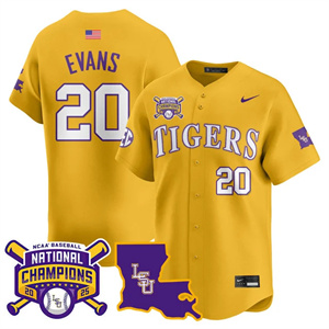 Personalized Men’s LSU Tigers #20 Casan Evans 2025 World Series Champions Limited Jersey All Stitched
