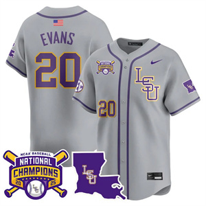 Personalized Men’s LSU Tigers #20 Casan Evans 2025 World Series Champions Limited Jersey All Stitched