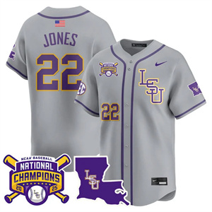 Personalized Men’s LSU Tigers #22 Jared Jones 2025 World Series Champions Limited Jersey All Stitched