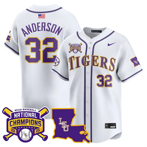 Personalized Men’s LSU Tigers #32 Kade Anderson 2025 World Series Champions Limited Jersey All Stitched