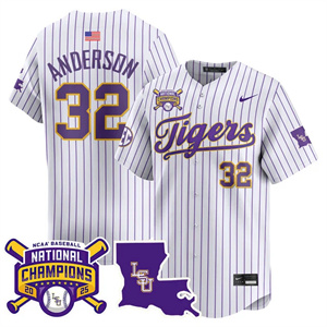 Personalized Men’s LSU Tigers #32 Kade Anderson 2025 World Series Champions Limited Jersey All Stitched