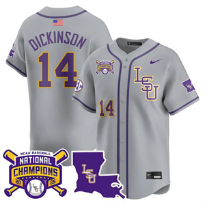Personalized Men’s LSU Tigers #14 Daniel Dickinson 2025 World Series Champions Limited Jersey All Stitched