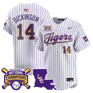 Personalized Men’s LSU Tigers #14 Daniel Dickinson 2025 World Series Champions Limited Jersey All Stitched