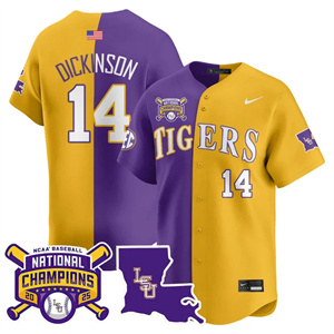 Personalized Men’s LSU Tigers #14 Daniel Dickinson 2025 World Series Champions Limited Jersey All Stitched