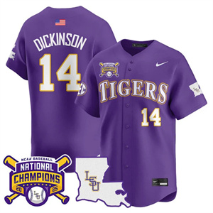 Personalized Men’s LSU Tigers #14 Daniel Dickinson 2025 World Series Champions Limited Jersey All Stitched