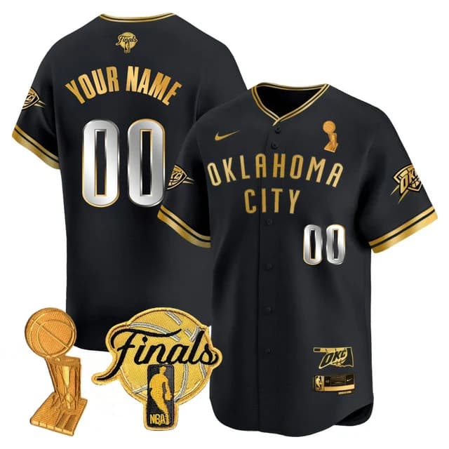 Personalized Men’s Oklahoma City Thunder Final Patch Baseball Jersey All Stitched Black Gold