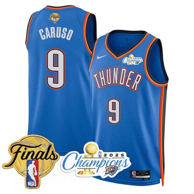 Personalized Men’s Oklahoma City Thunder #9 Alex Caruso 2024-25 Champions Jersey All Stitched