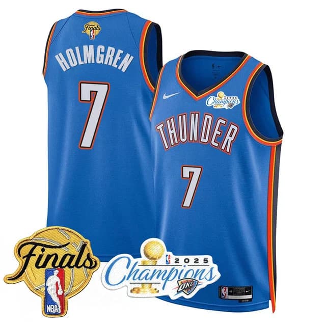 Personalized Men’s Oklahoma City Thunder #7 Chet Holmgren 2024-25 Champions Jersey All Stitched